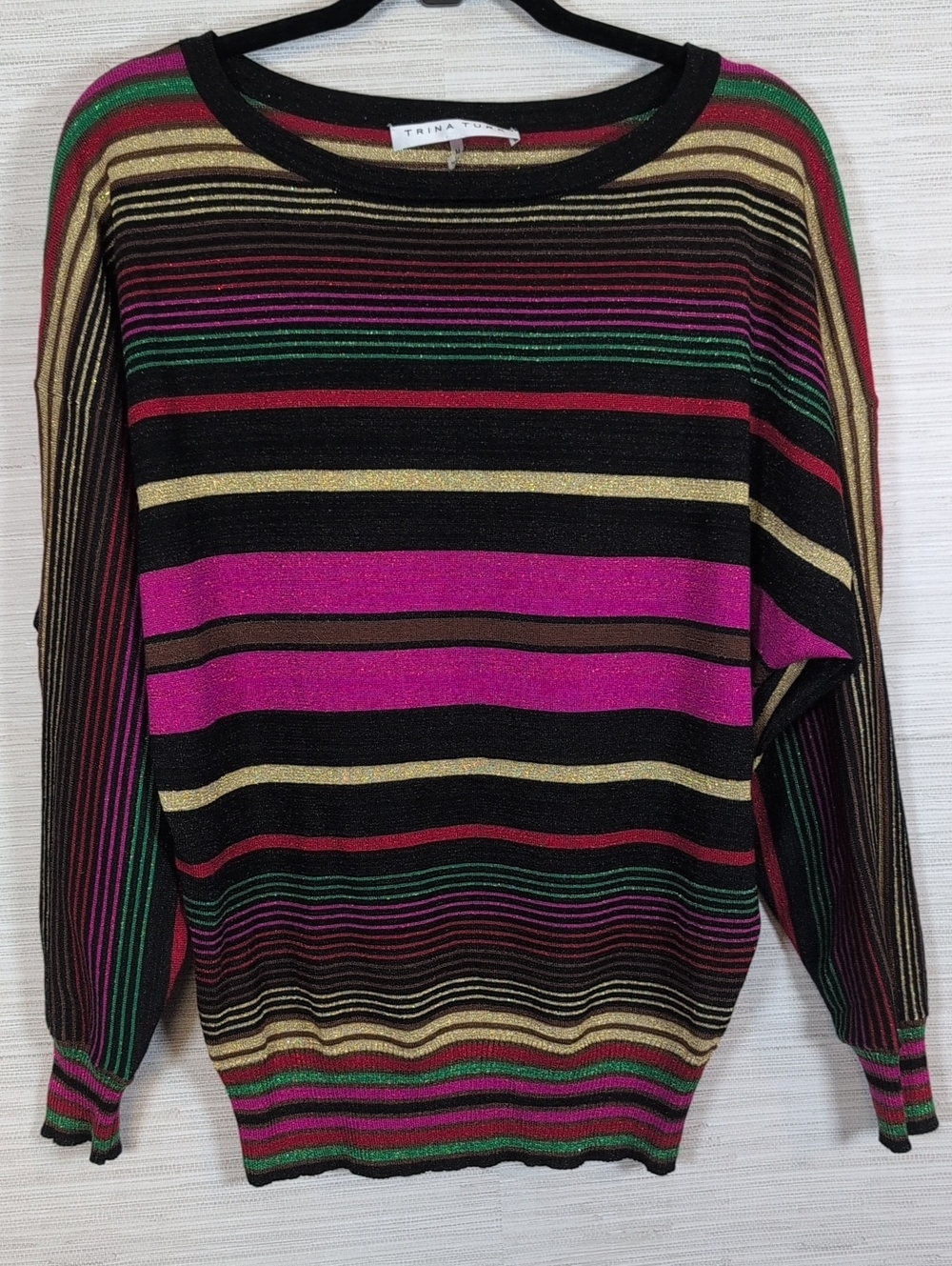 Trina Turk Metallic Stripe Dolman Sweater Wool Blend Medium